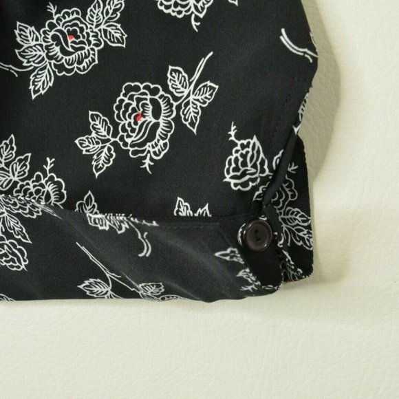 VTG Modern Essentials Sz L Womens BLACK White FLORAL 3/4 Sleeve Button Up BLOUSE - Picture 8 of 9